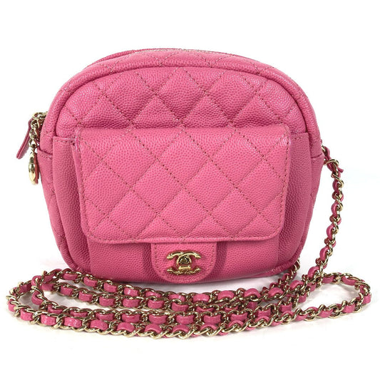 CHANEL Shoulder Bag Caviar skin pink Matelasse quilted Chain bag CC COCO Mark
