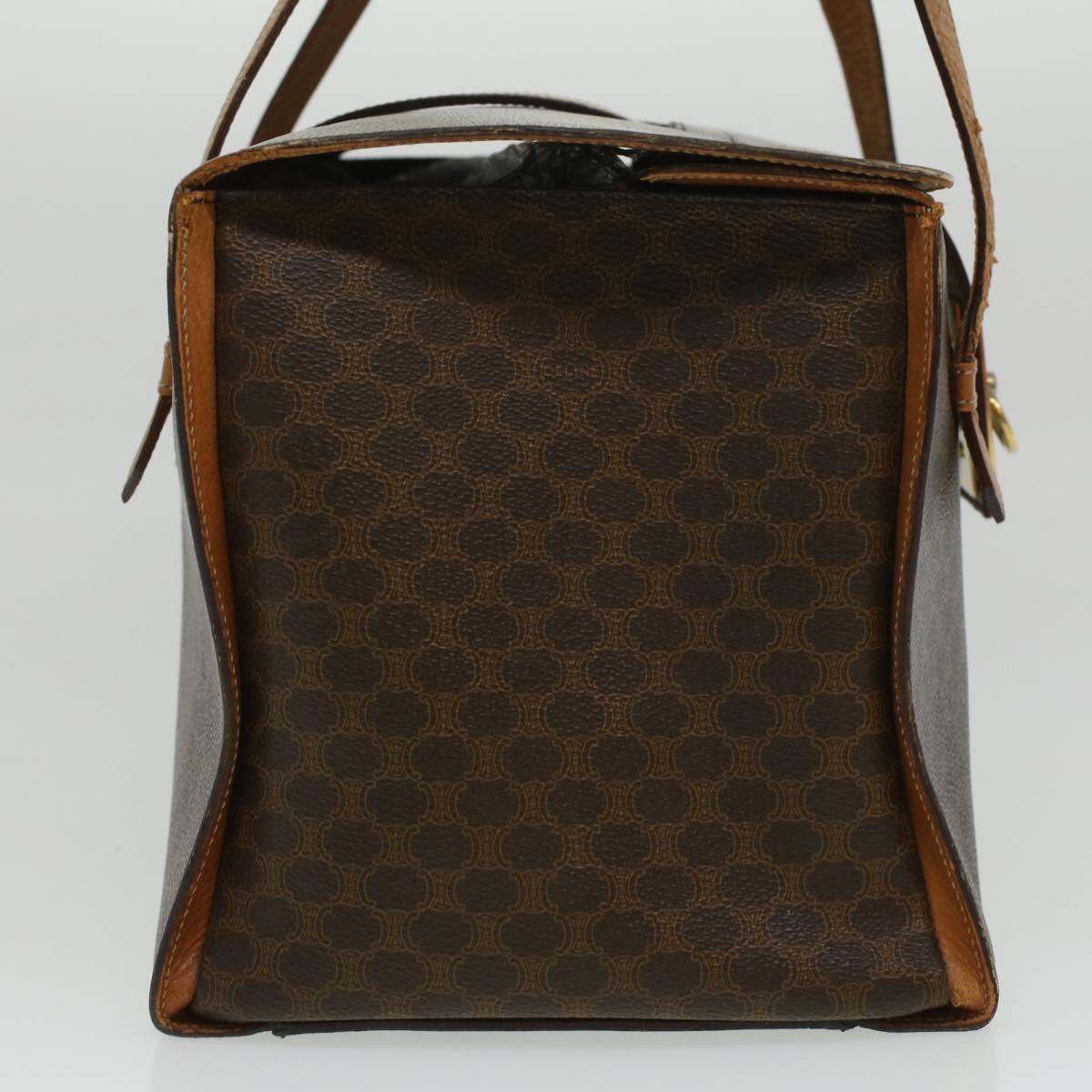 Luxury CELINE Macadam Canvas Hand Bag PVC Leather Brown 34655