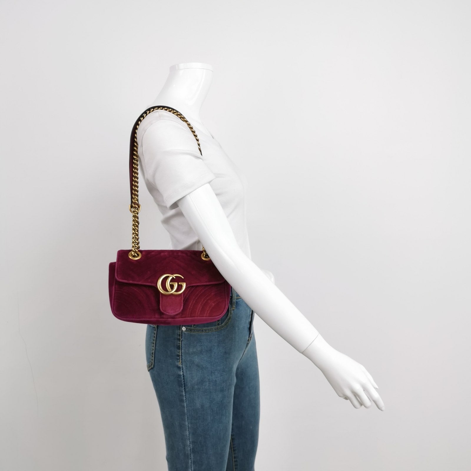 Gucci Marmont Mini Flap Pink Velvet Handbag