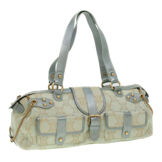 Luxury CELINE Paris Macadam Canvas Shoulder Bag Light Blue 35668