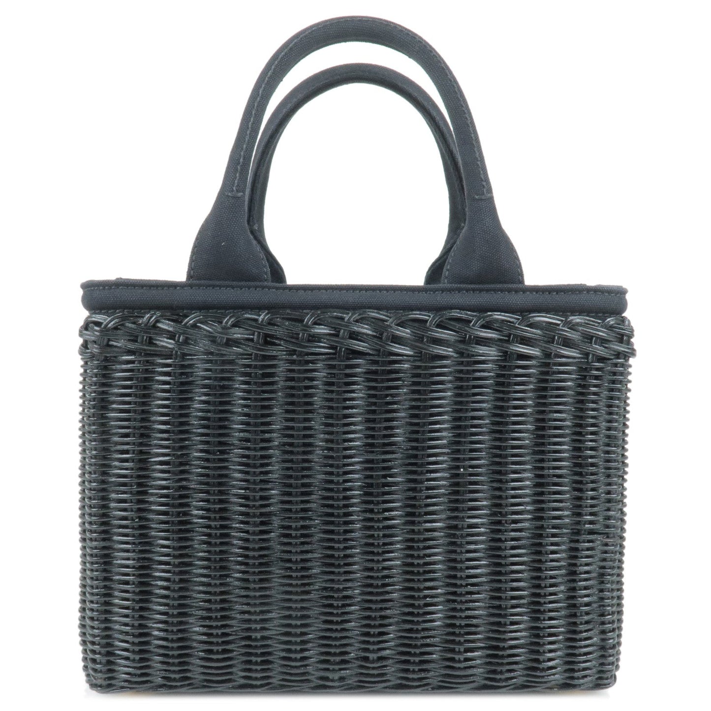 PRADA Wicker Canvas 2Way Basket Bag Hand Bag Nero Black