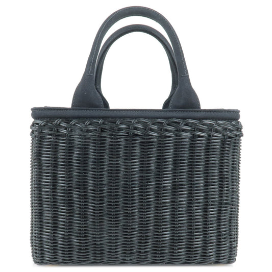 PRADA Wicker Canvas 2Way Basket Bag Hand Bag Nero Black