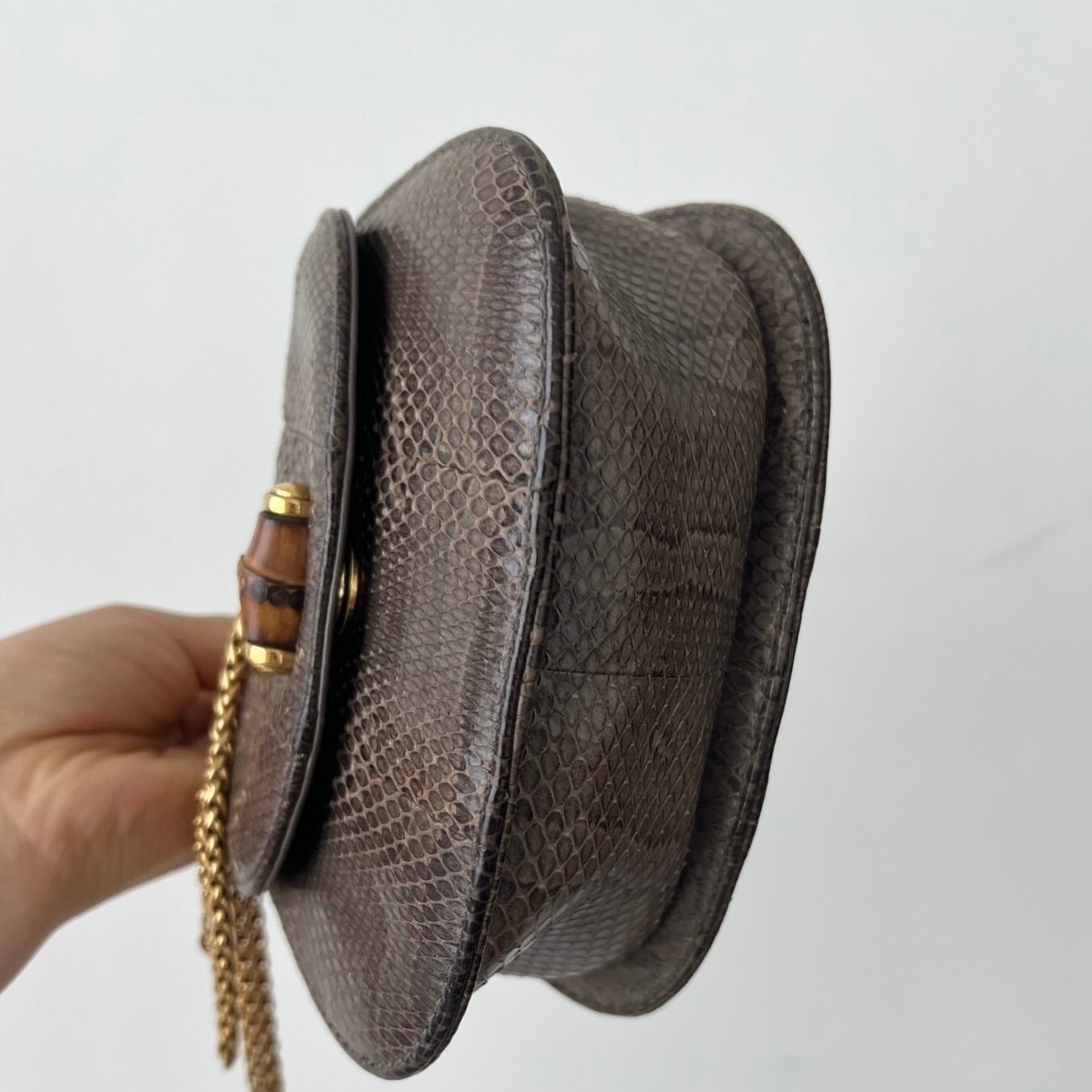 Gucci Bamboo 1947 Night Mini Python Evening Bag with Chain