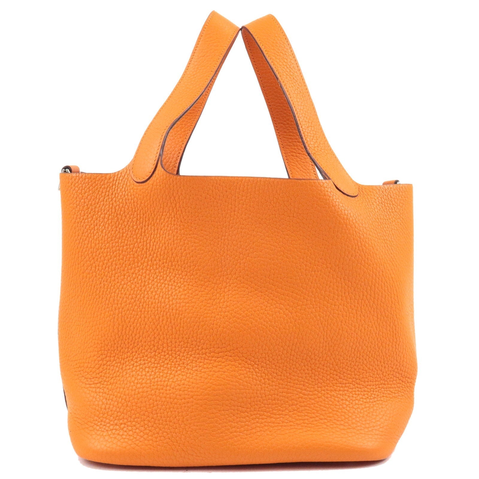 Luxury Hermes Taurillon Clemence Picotin MM Hand Bag H Stamped Orange