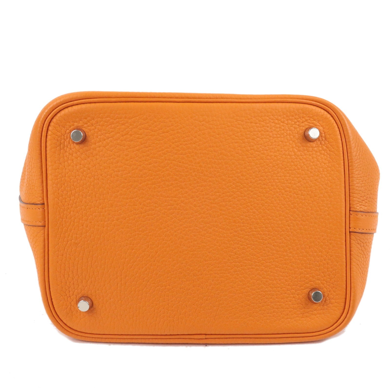 Luxury Hermes Taurillon Clemence Picotin MM Hand Bag H Stamped Orange