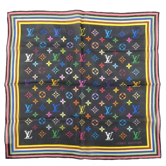 Louis Vuitton Monogram Multi Color Carre 100% Silk Scarf Noir