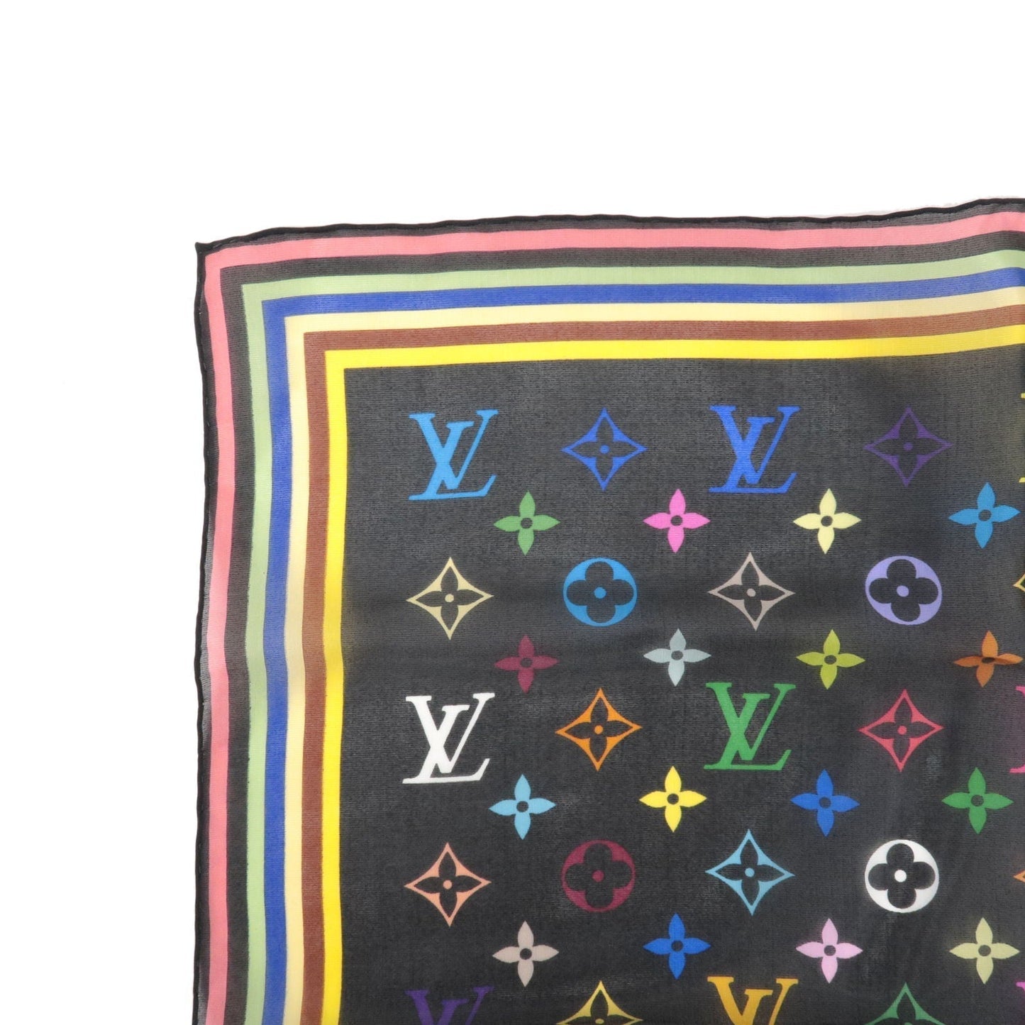 Louis Vuitton Monogram Multi Color Carre 100% Silk Scarf Noir