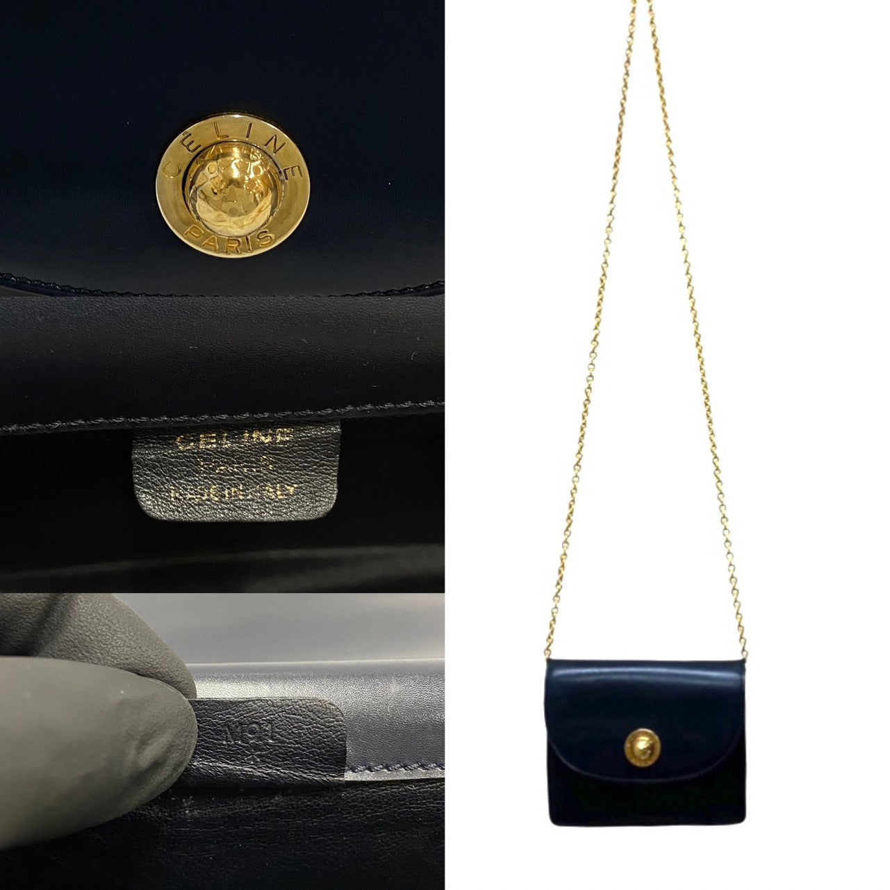CELINE Shoulder Bag Calfskin, Leather Navy Star Ball Metal Women