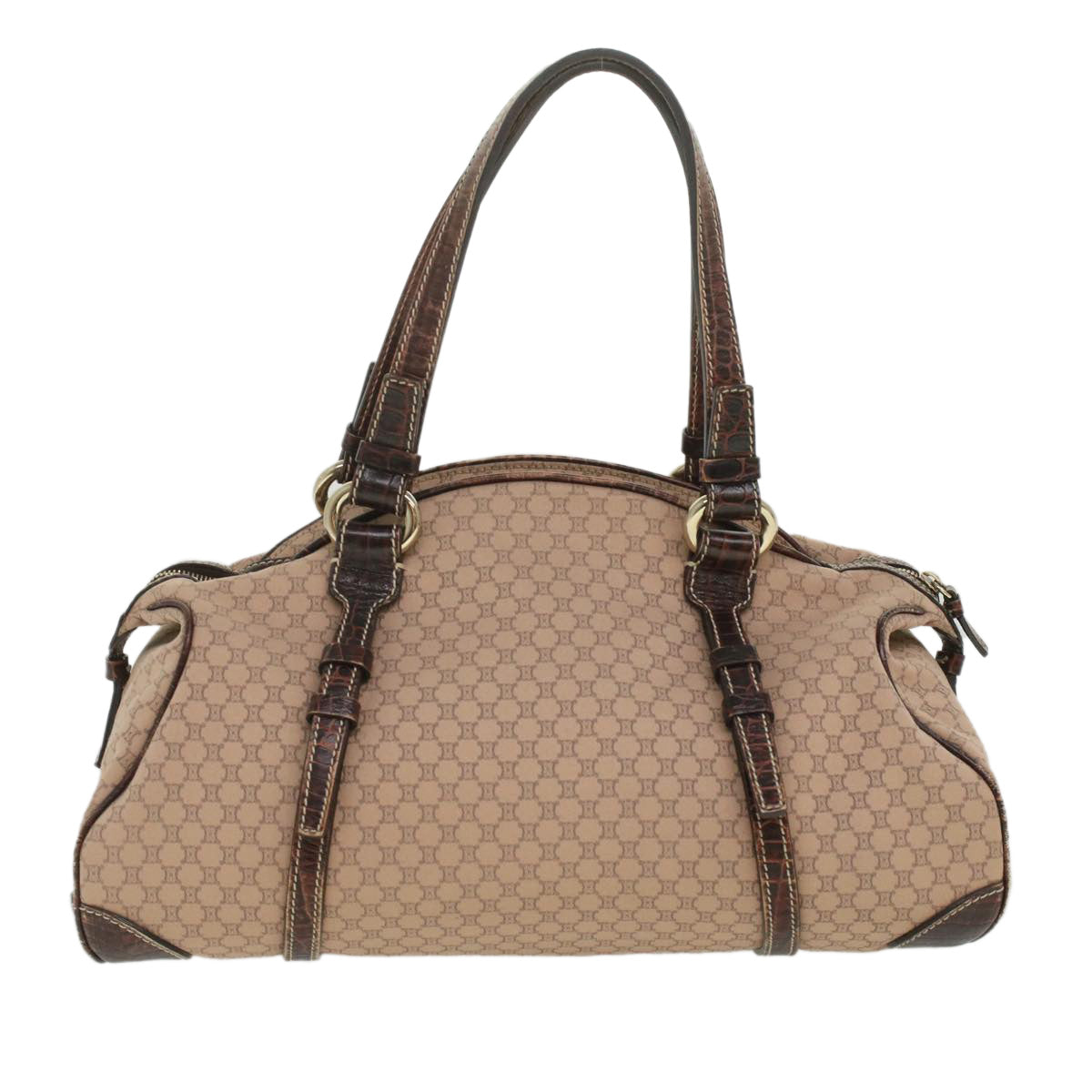 Luxury CELINE Macadam Canvas Shoulder Bag Leather Pink Brown 36300