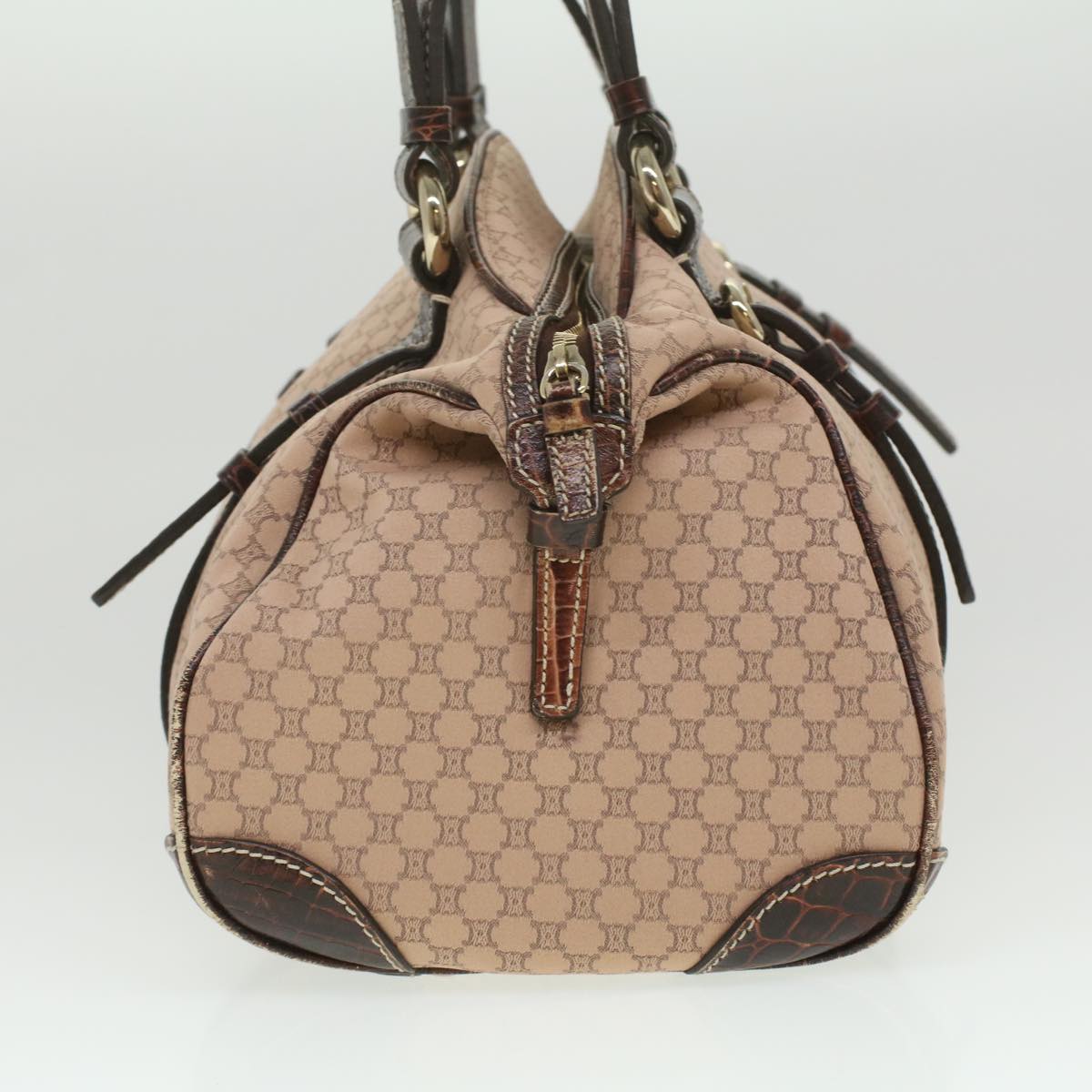 Luxury CELINE Macadam Canvas Shoulder Bag Leather Pink Brown 36300