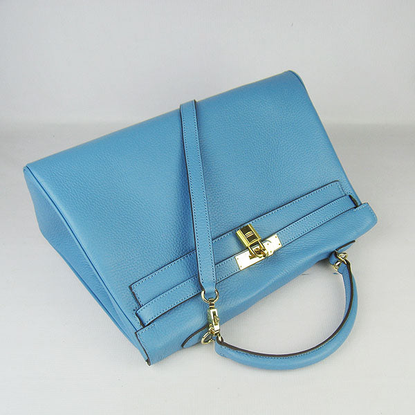 Luxury Hermes Kelly 35cm Togo Leather Handbag Light Blue/Golden