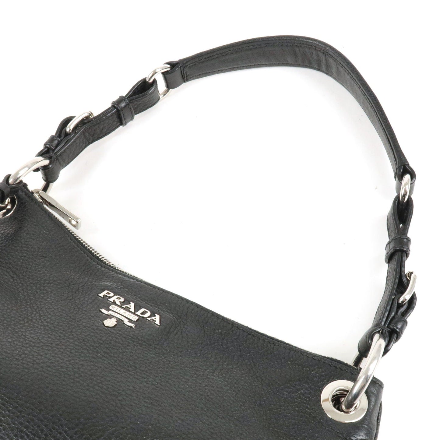 PRADA Vitello Phenix Leather Shoulder Bag NERO Black
