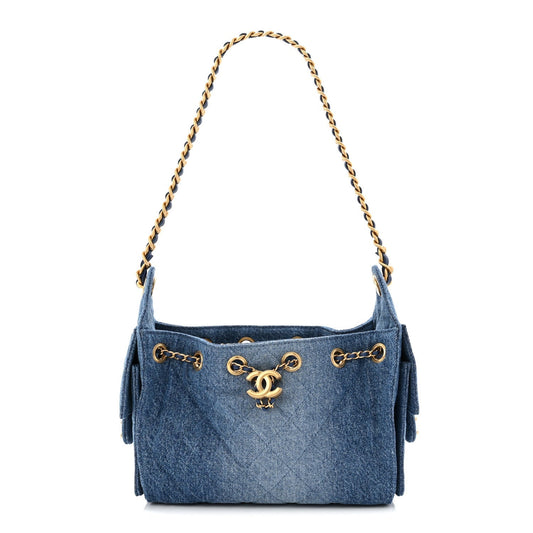 Washed Quilted Mini Chanel 25 Handbag Blue