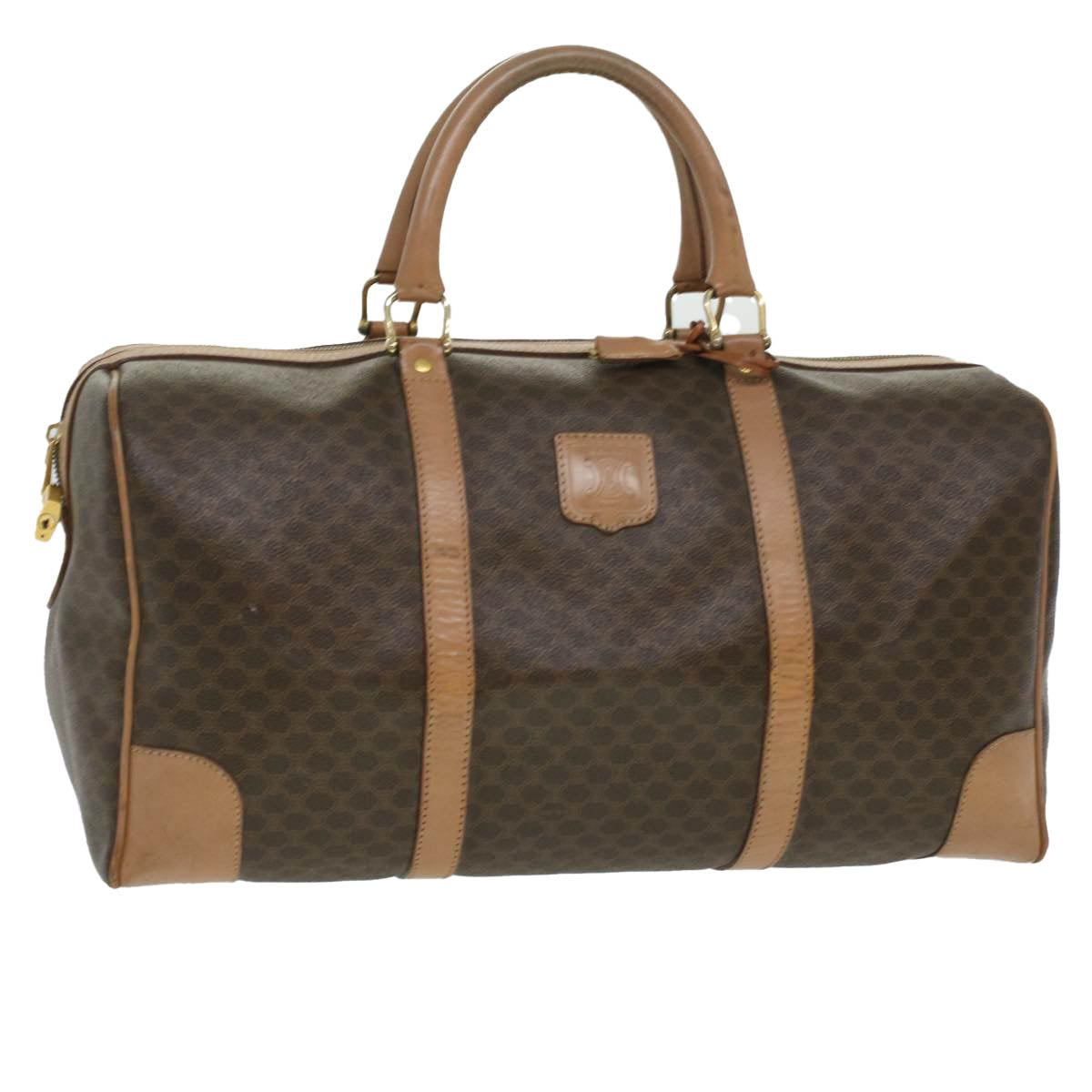 Luxury CELINE Macadam Canvas Boston Bag PVC Leather Brown 36671