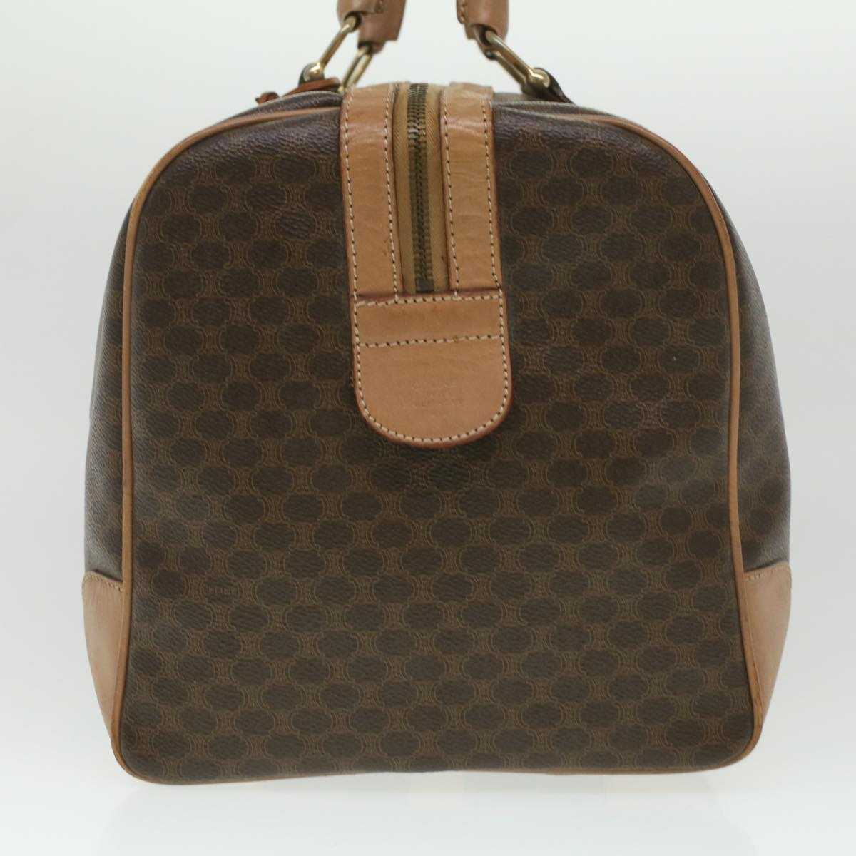 Luxury CELINE Macadam Canvas Boston Bag PVC Leather Brown 36671