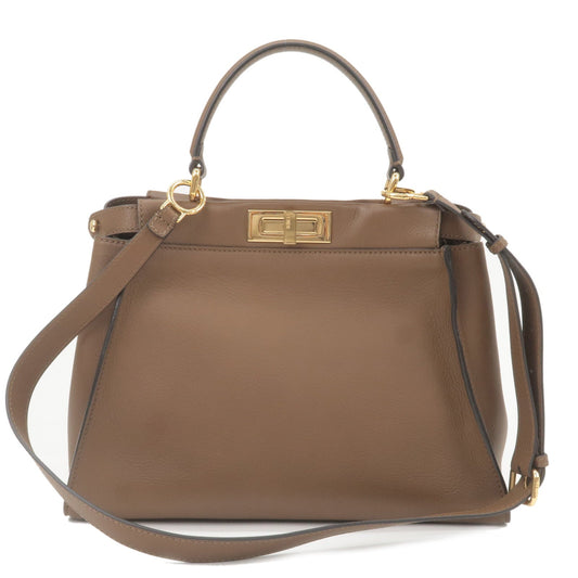 FENDI Peekaboo Regular Leather 2Way Bag Brown 8N290