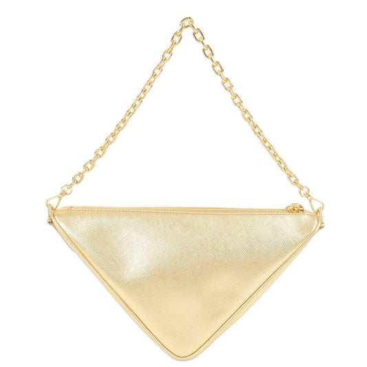 PRADA Triangle Leather Chain Shoulder Bag Gold
