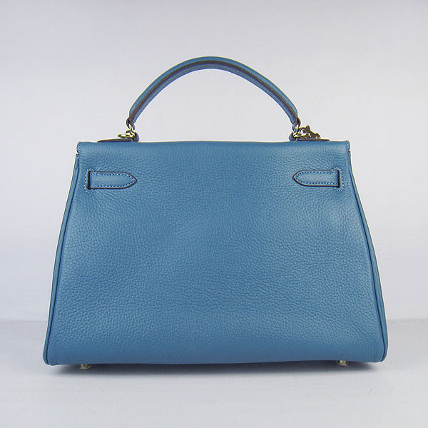 Luxury Hermes Kelly 32cm Togo Leather Handbag Blue/Golden