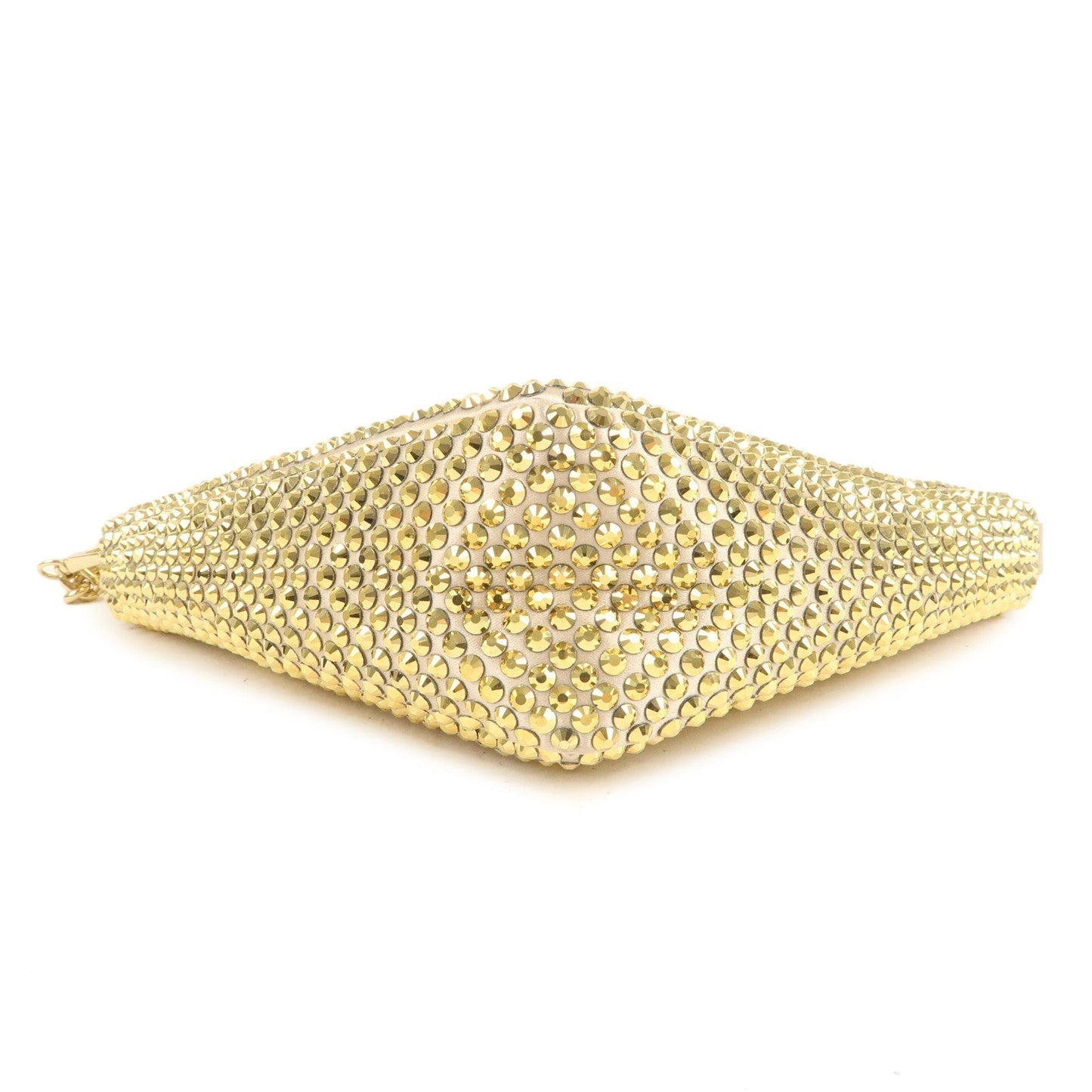 PRADA Triangle Leather Satin Rhine Stone Shoulder Bag Gold