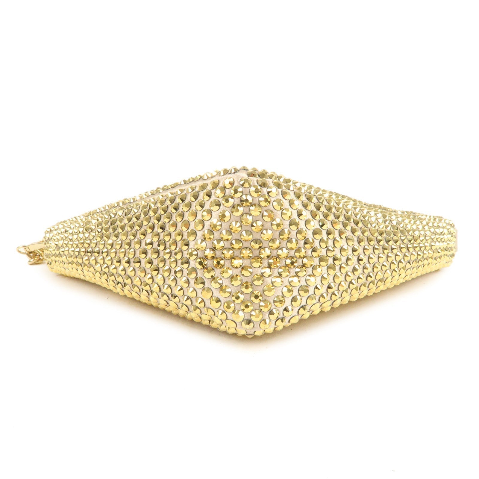 PRADA Triangle Leather Satin Rhine Stone Shoulder Bag Gold