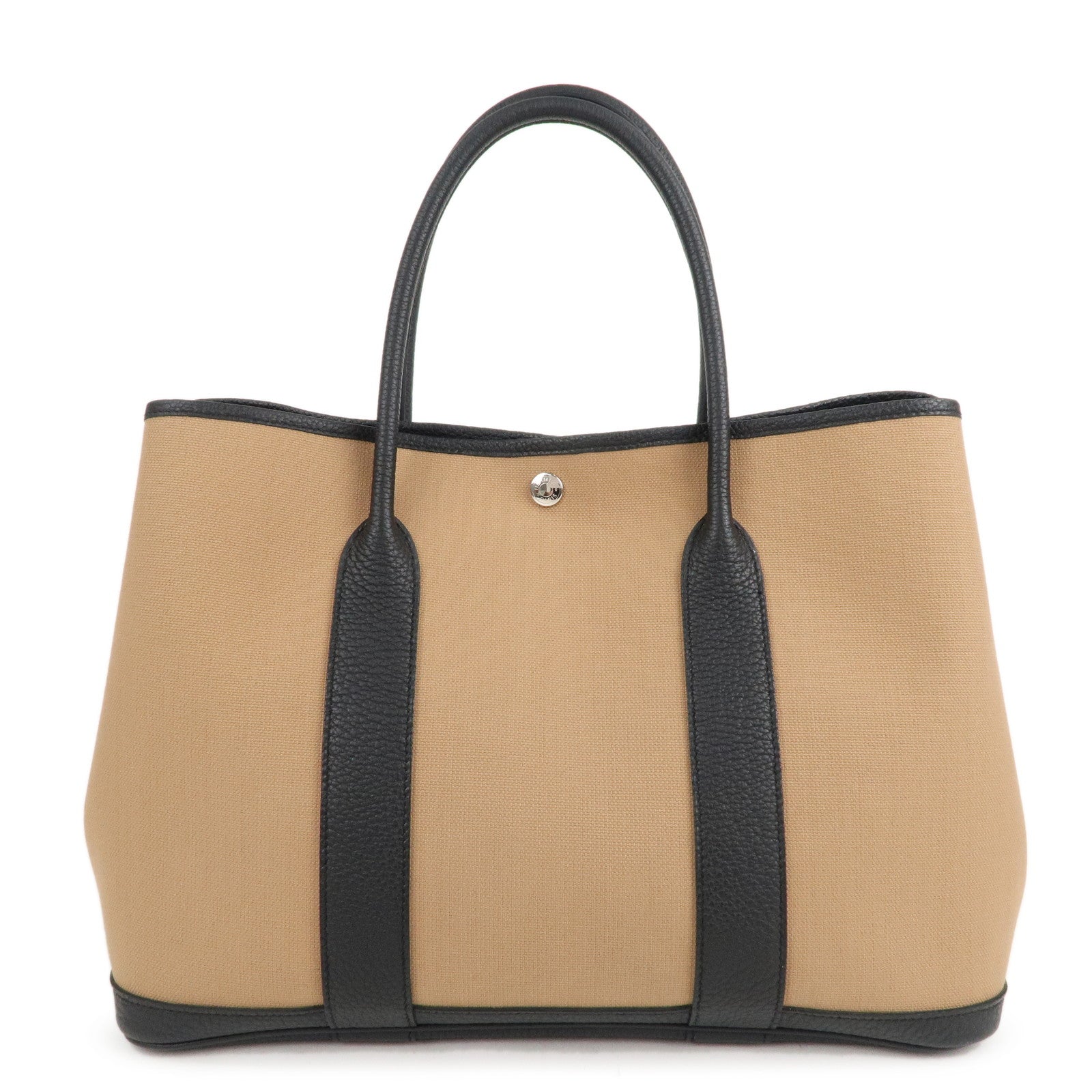 Luxury Hermes Toile Militaire Negonda Garden Party Bag Brown Black