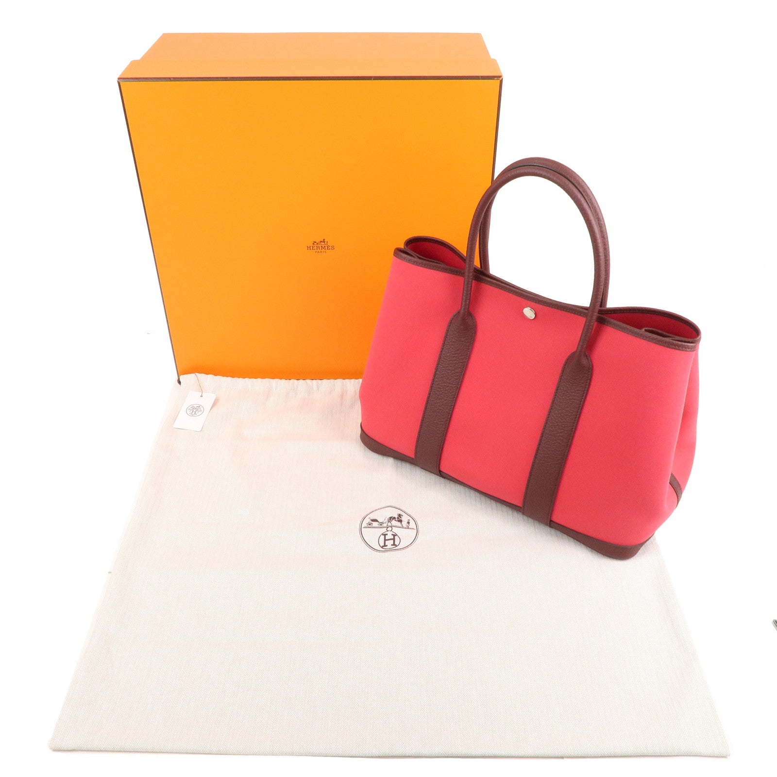 Luxury Hermes Canvas Leather Garden Party PM Tote Bag A stamp Pink