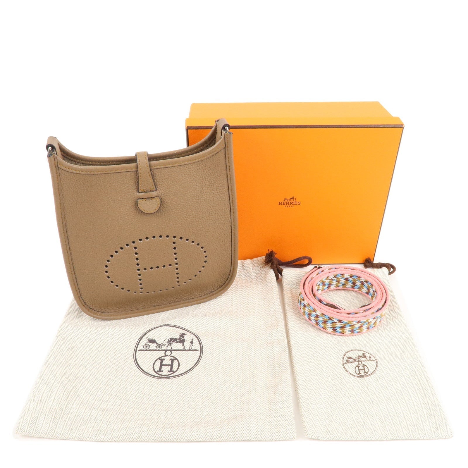 Luxury Hermes Taurillon Clemence Evelyne TPM Shoulder Bag Etoupe Brown
