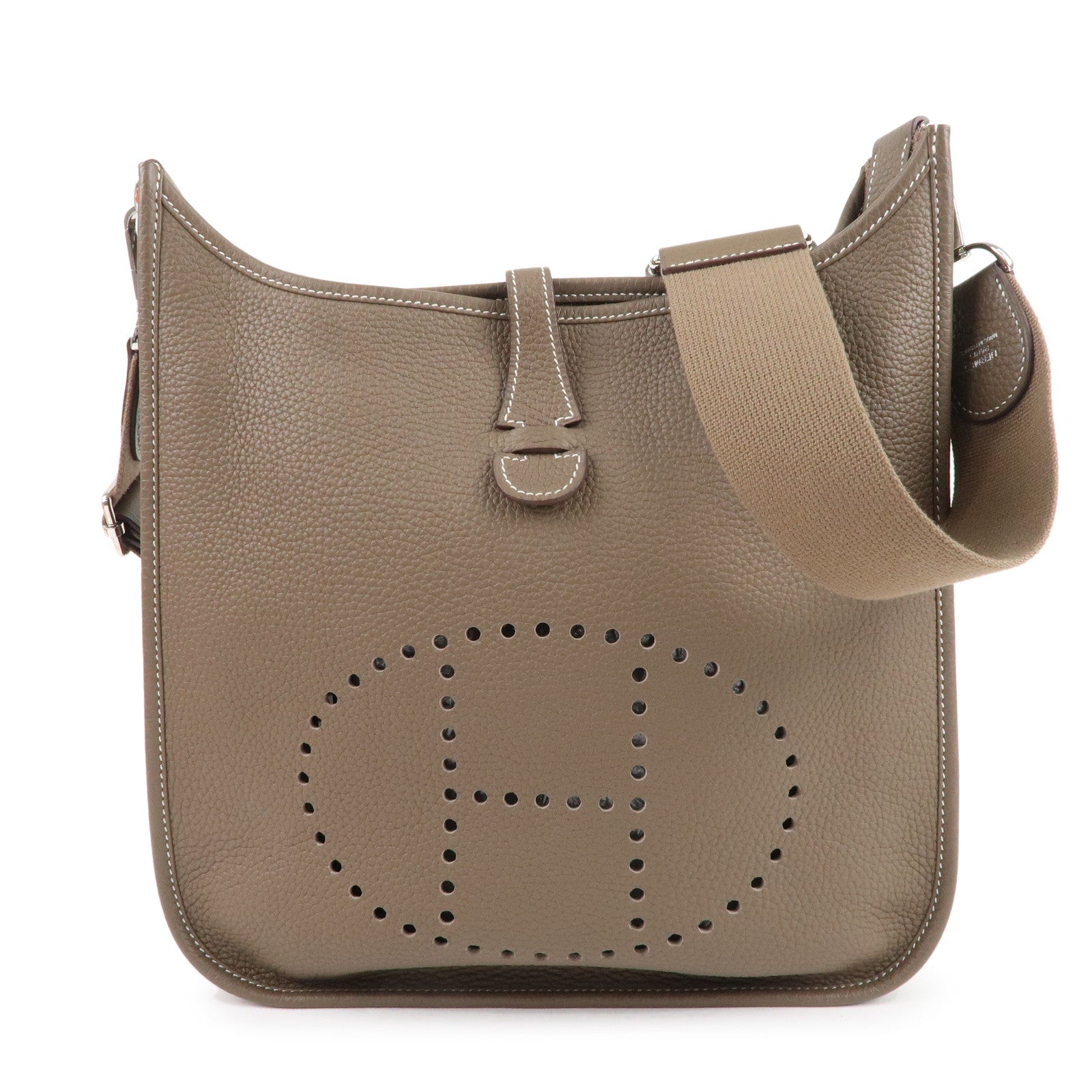 Luxury Hermes Taurillon Clemence Evelyne 3PM Shoulder Bag Etoupe
