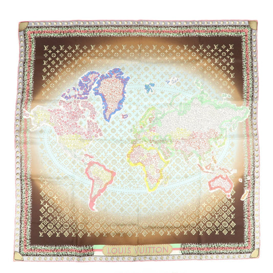 Louis Vuitton Monogram Scarf World Map Brown Light Blue 402470
