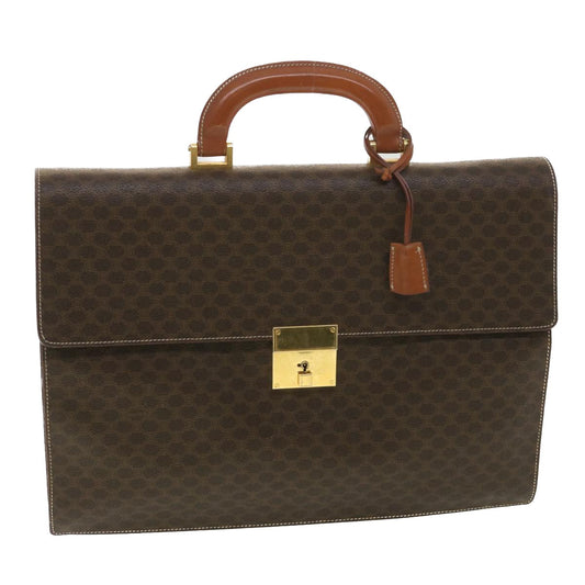Luxury CELINE Macadam Canvas Hand Bag PVC Leather Brown 37308