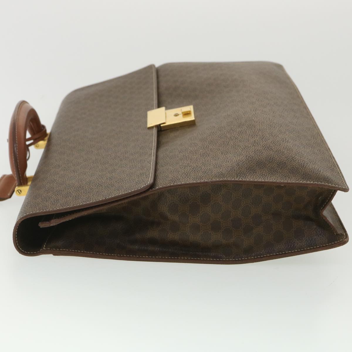 Luxury CELINE Macadam Canvas Hand Bag PVC Leather Brown 37308