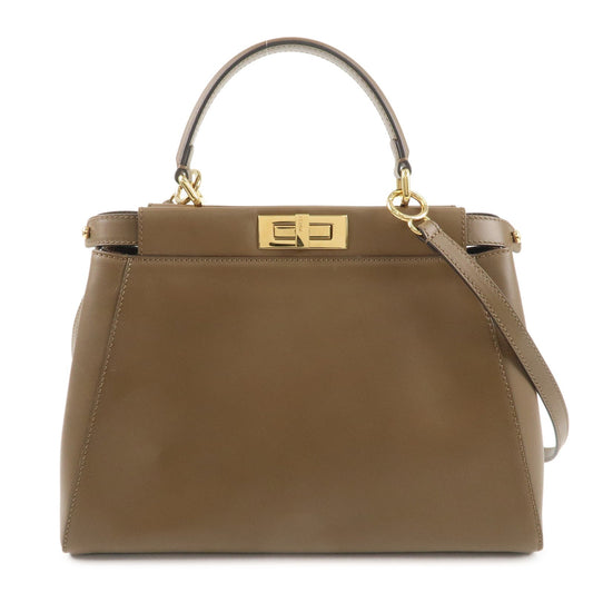 FENDI Peekaboo Regular 2Way Shoulder Bag Hand Bag Brown 8BN226