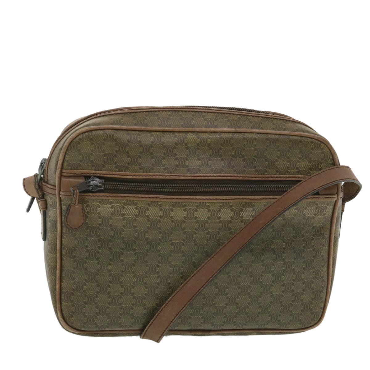 Luxury CELINE Macadam Canvas Shoulder Bag PVC Leather Beige 37414