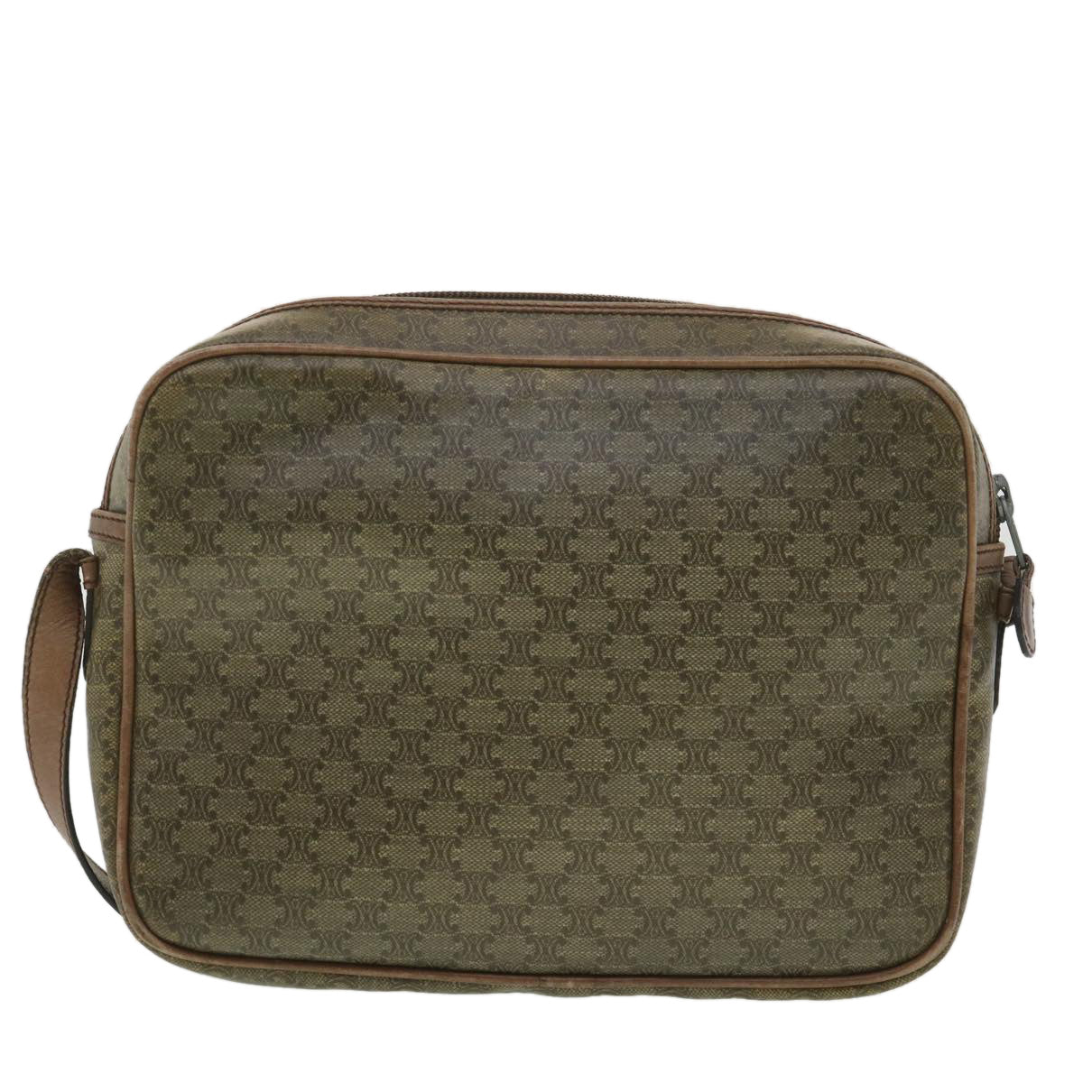 Luxury CELINE Macadam Canvas Shoulder Bag PVC Leather Beige 37414