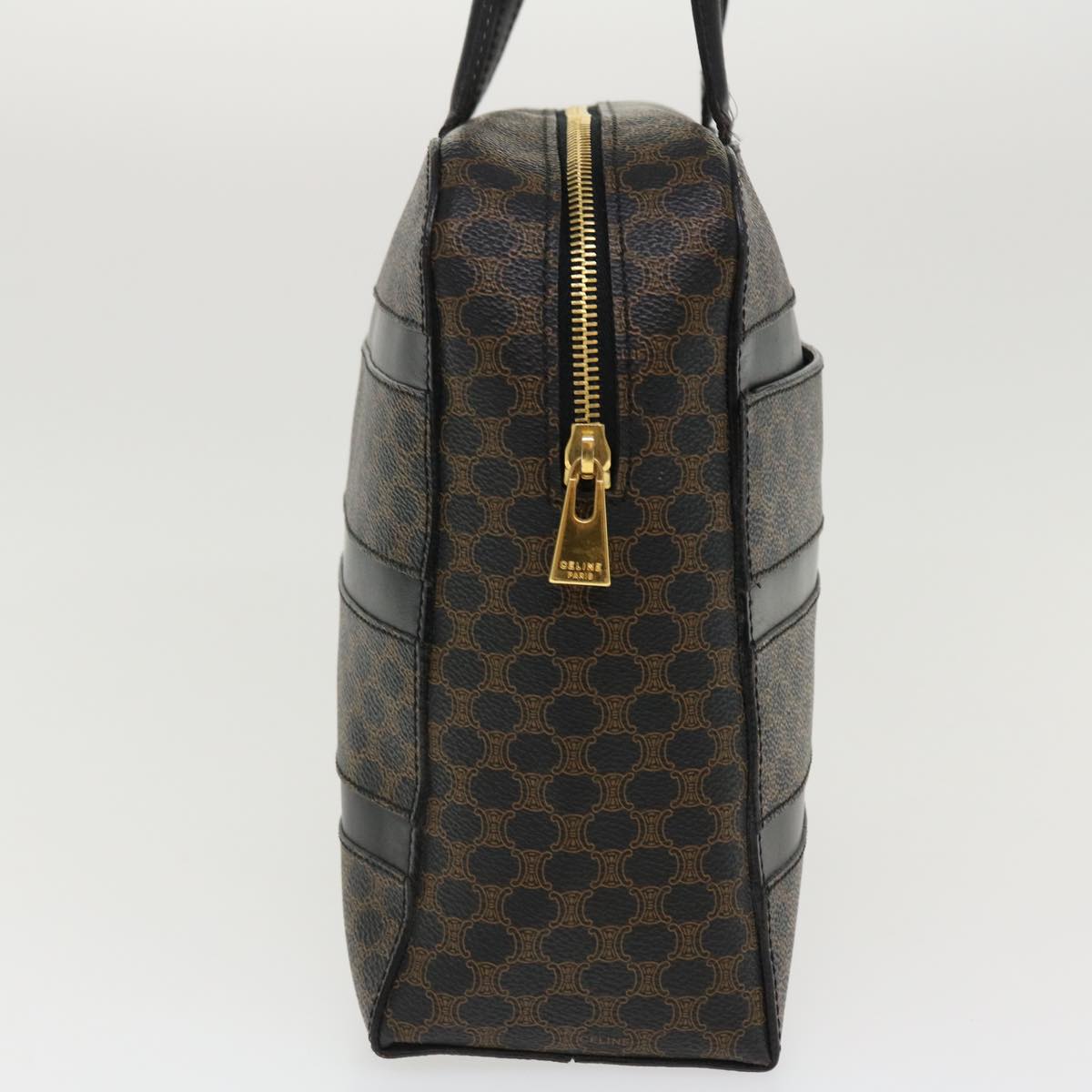 Luxury CELINE Macadam Canvas Hand Bag PVC Leather Black 37689