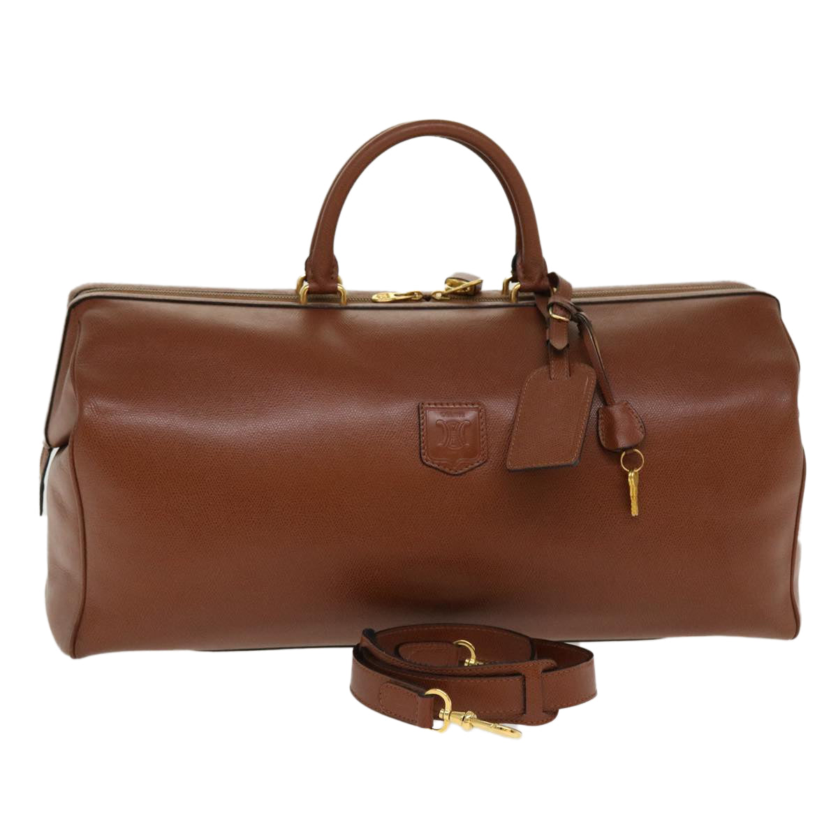Luxury CELINE Boston Bag Leather 2way Brown 37996