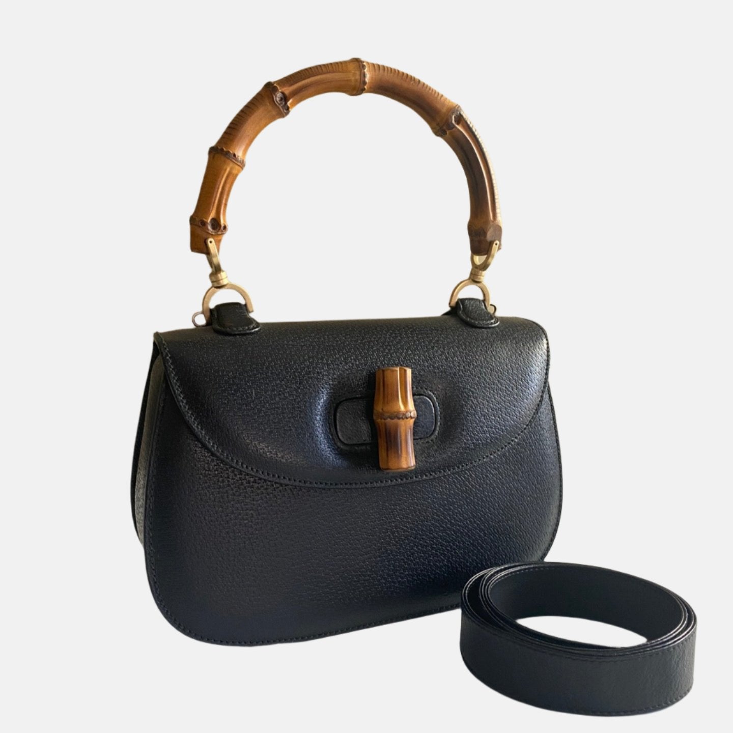 Gucci Bamboo 1947 Top Handle Bag Leather Medium Black