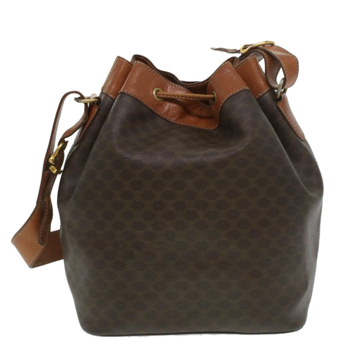 Luxury CELINE Macadam Canvas Shoulder Bag PVC Leather Brown 38054