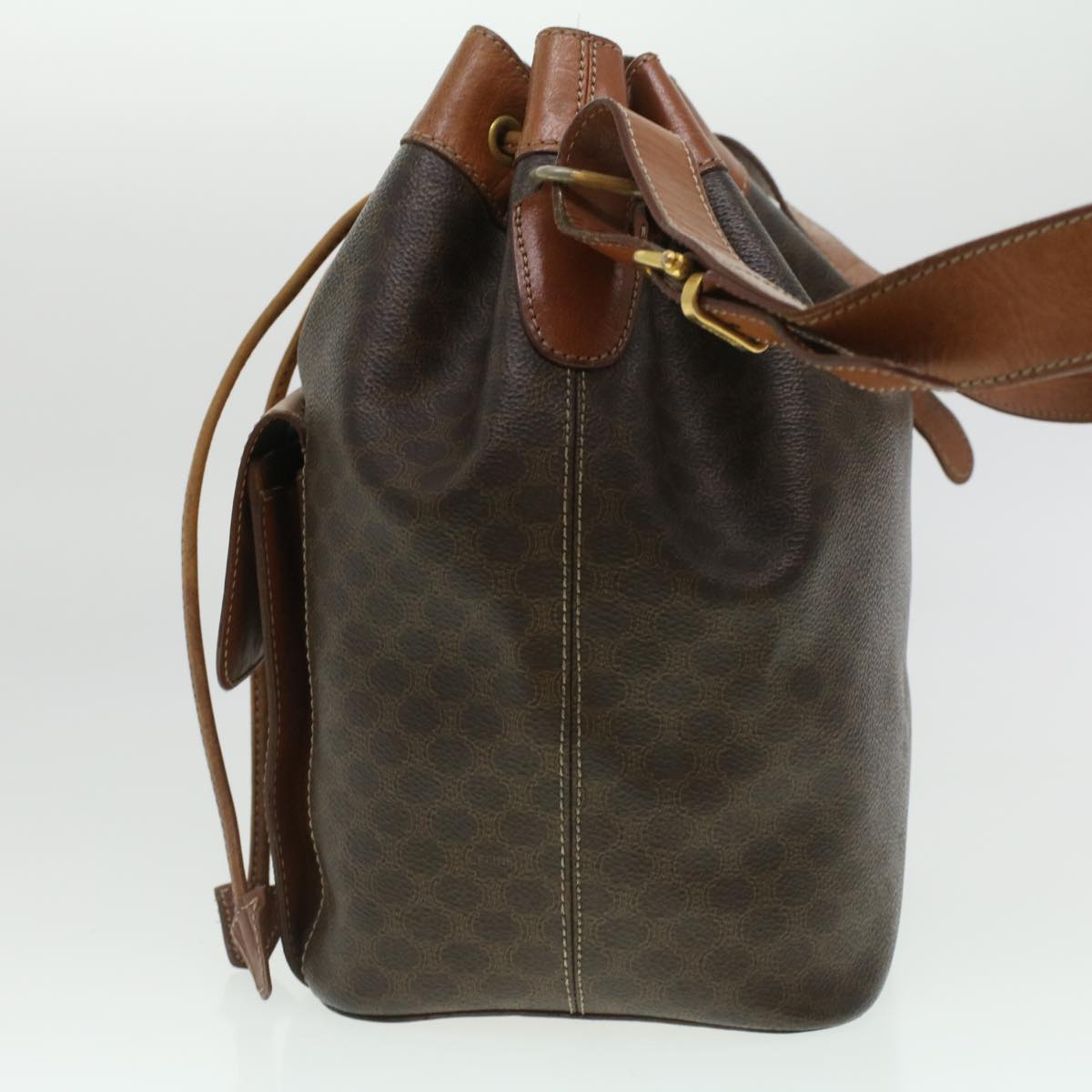 Luxury CELINE Macadam Canvas Shoulder Bag PVC Leather Brown 38054