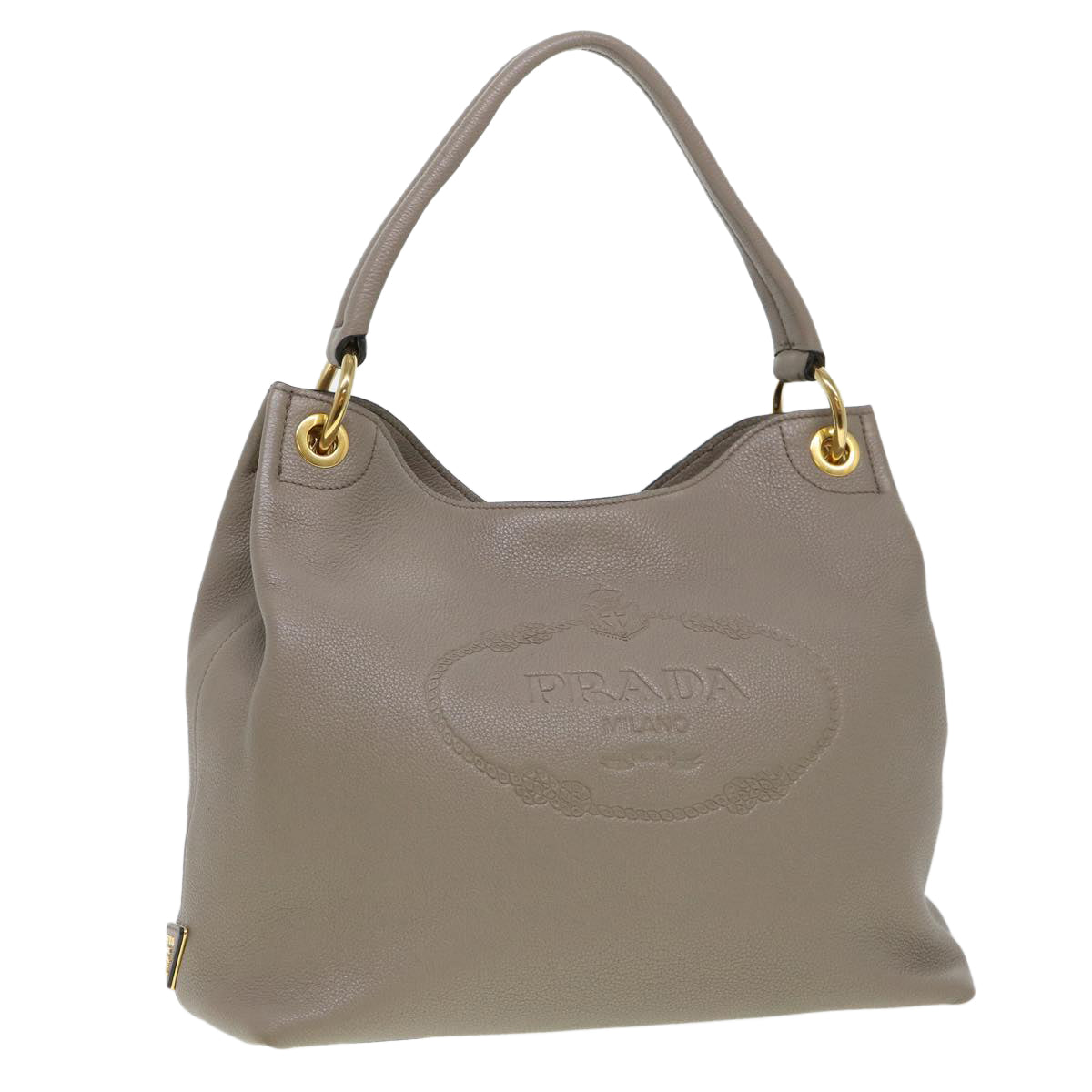 Prada Shoulder Bag Buffalo Leather Goat Fur Gray