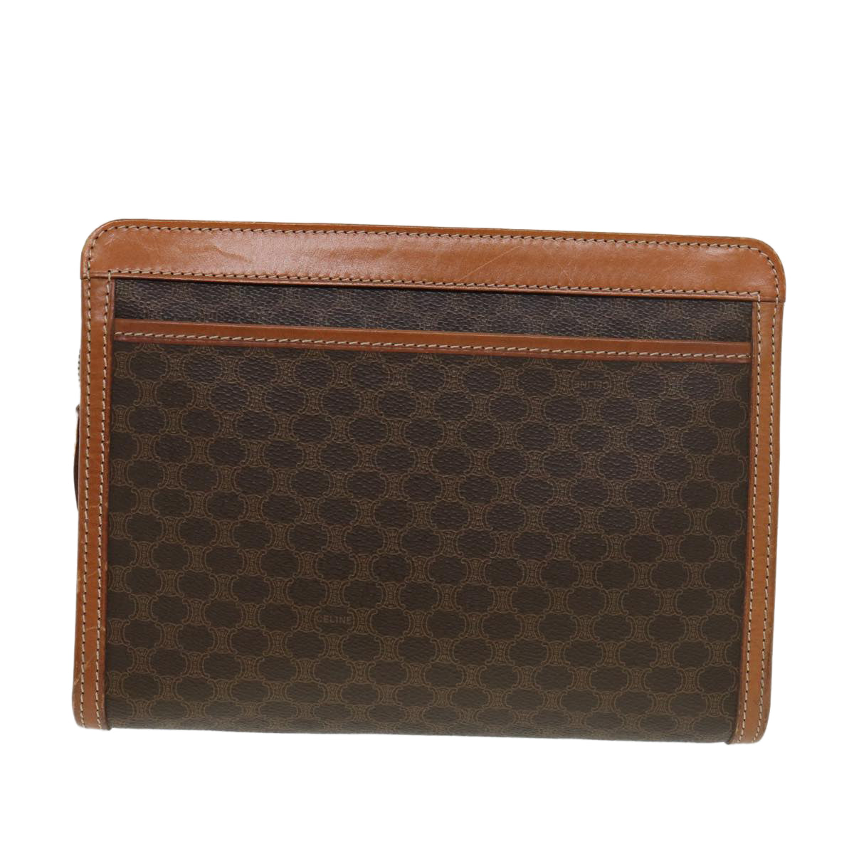 Luxury CELINE Macadam Canvas Clutch Bag PVC Leather Brown 39179