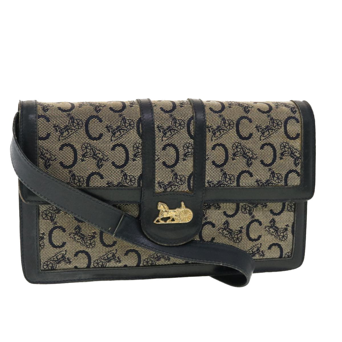 Luxury CELINE C Macadam Canvas Shoulder Bag Navy 39617