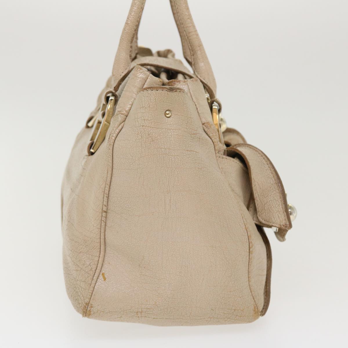 Luxury CELINE Hand Bag Leather 2way Beige 39619