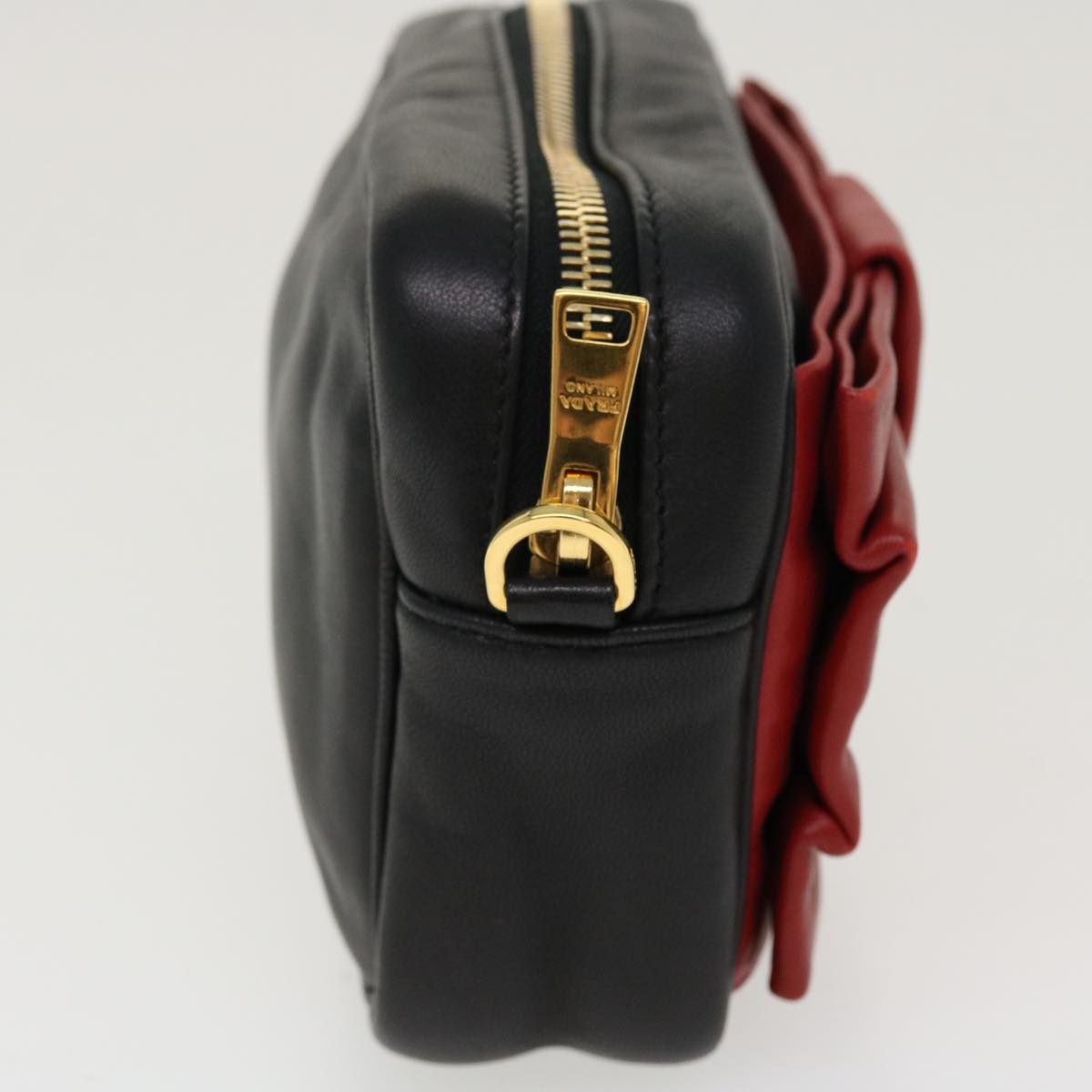 Prada Ribbon Shoulder Bag Leather Red Black