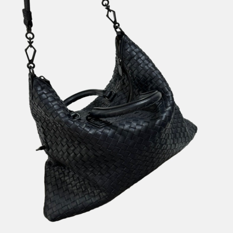 Bottega Veneta Medium Convertible Tote Bag Hobo Black Leather Two-way Carry 40cm