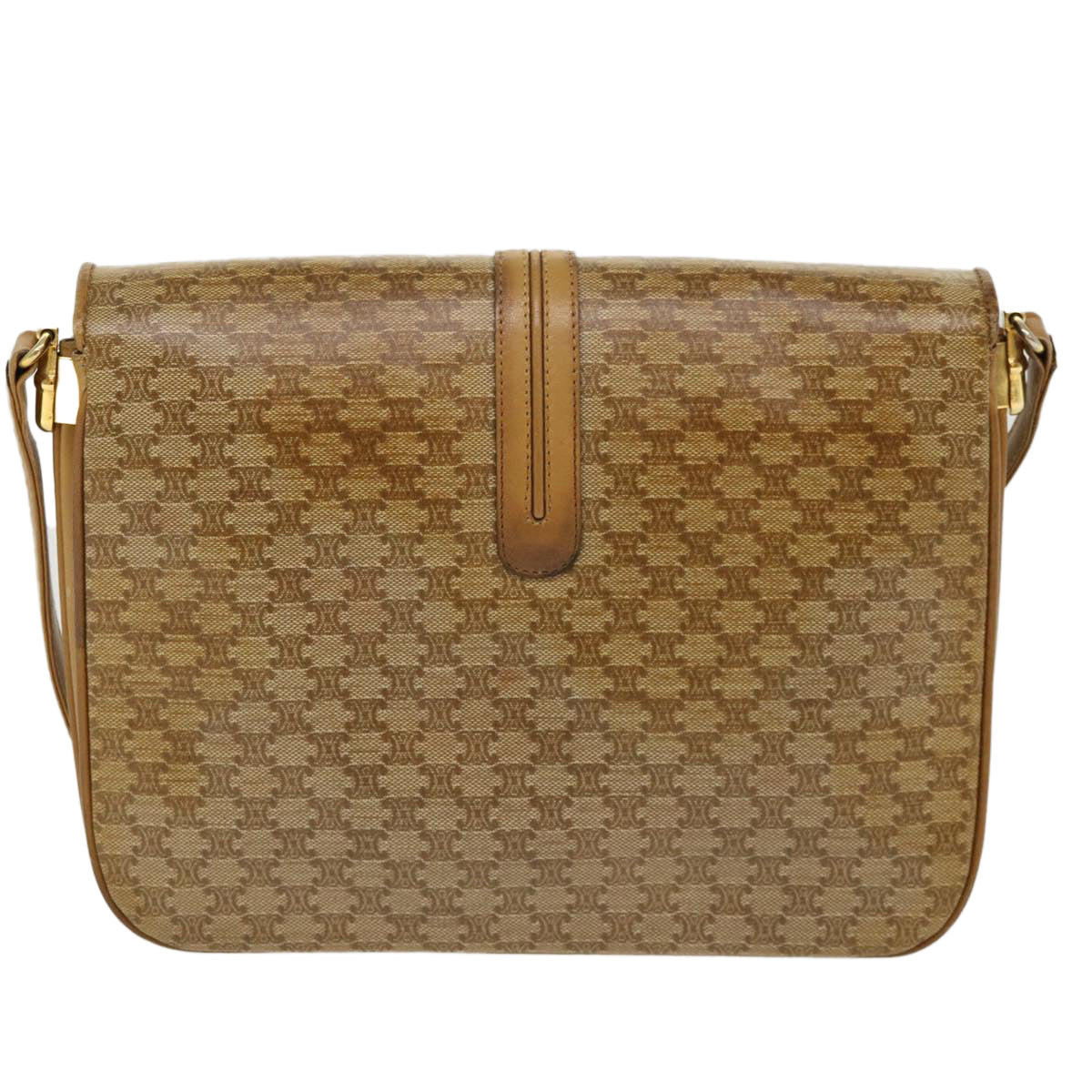Luxury CELINE Macadam Canvas Shoulder Bag PVC Leather Beige 39942