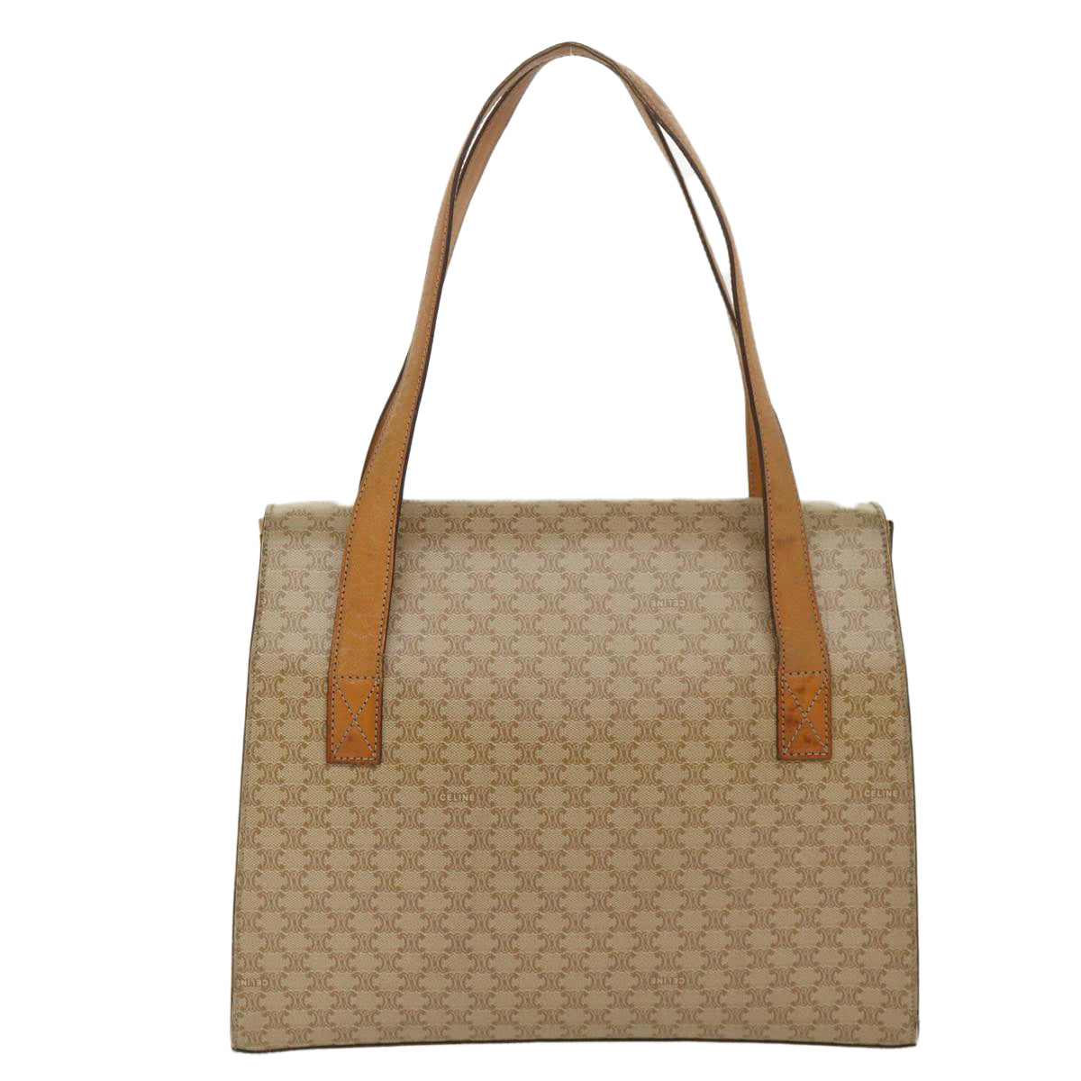 Luxury CELINE Macadam Canvas Shoulder Bag PVC Leather Brown Beige 39943