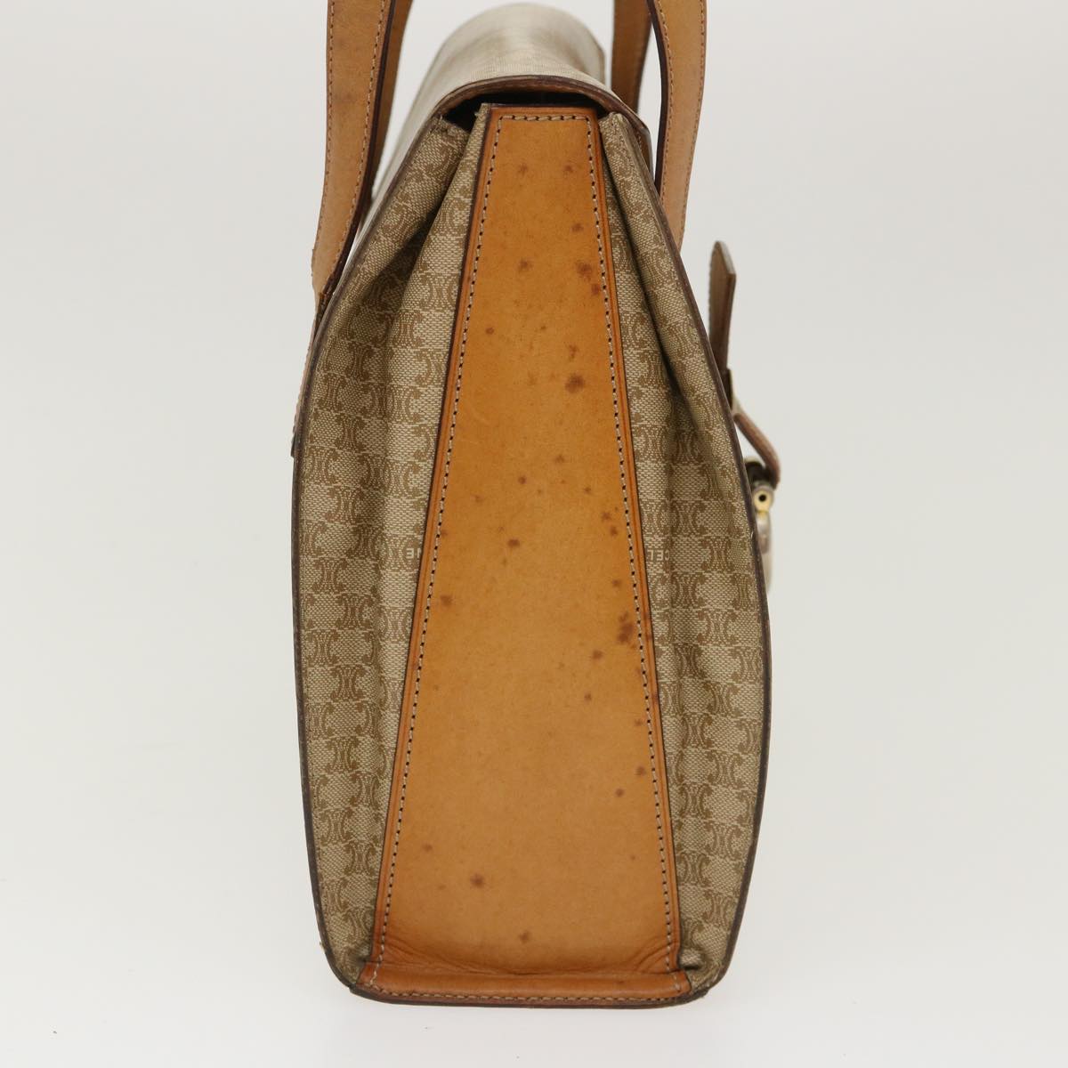 Luxury CELINE Macadam Canvas Shoulder Bag PVC Leather Brown Beige 39943