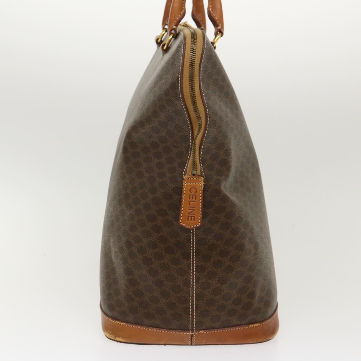 Luxury CELINE Macadam Canvas Boston Bag PVC Leather 2way Brown 39945