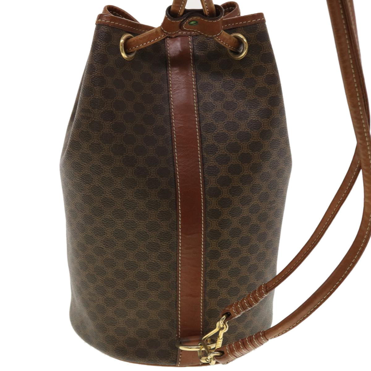 Luxury CELINE Macadam Canvas Shoulder Bag PVC Leather Brown 39946